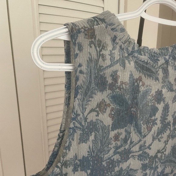 Blue floral sparkle tank with ruffle - Picture 1 of 8